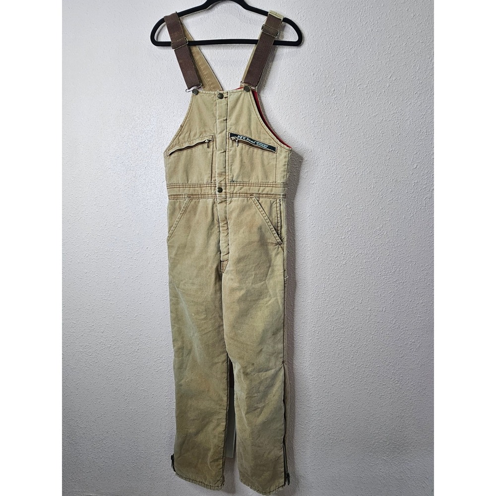 Vintage Key Imperial Overalls Tan Insulated Bib Workwear USA Small Reg Thrashed